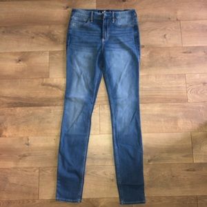 high rise blue jeans